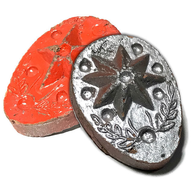 Daw Nai Pan Nai Pon 2 Sided Lucky Star Amulet Silver-Orange - Luang Por Pina - Wat Sanom Lao 03178