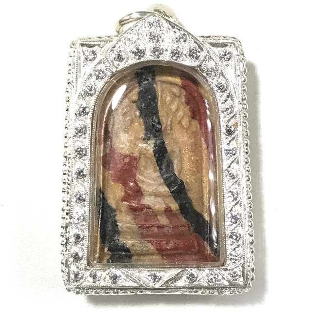 Pra Somdej Prok Po Sai Rung Nuea Pong Nam Man 2505 BE Silver Casing with Rhinestones - Luang Por Khom Wat Pai Rong Wua 03205