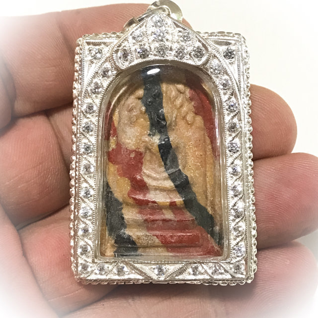 Pra Somdej Prok Po Sai Rung Nuea Pong Nam Man 2505 BE Silver Casing with Rhinestones - Luang Por Khom Wat Pai Rong Wua