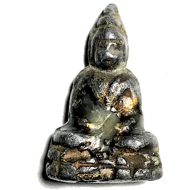 Praput Chin Dtakua Fang Khiaw Hmaa Pha 2460 BE Lead Buddha with Wolf Tooth & Victory Candlewax Luang Por Dam 03476