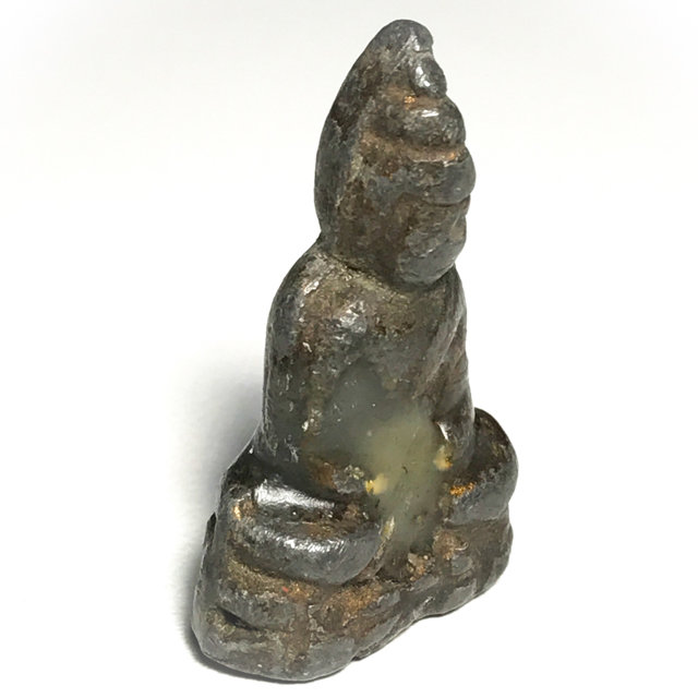 Praput Chin Dtakua Fang Khiaw Hmaa Pha 2460 BE Lead Buddha with Wolf Tooth & Victory Candlewax Luang Por Dam
