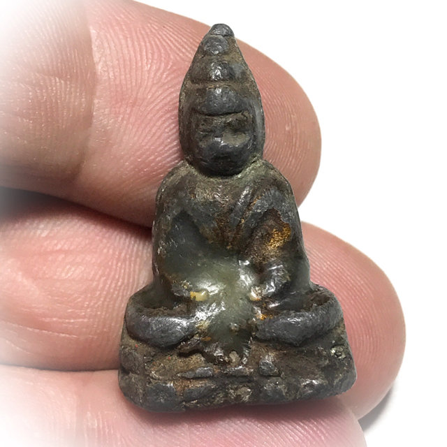 Praput Chin Dtakua Fang Khiaw Hmaa Pha 2460 BE Lead Buddha with Wolf Tooth & Victory Candlewax Luang Por Dam