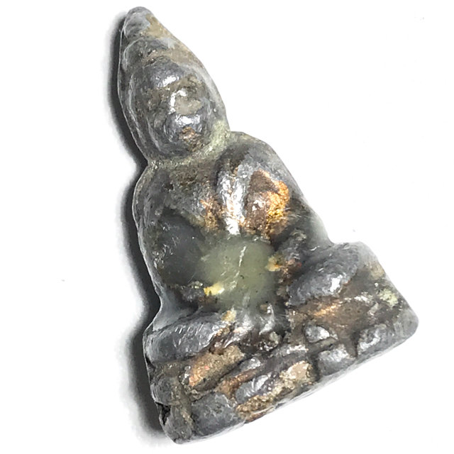 Praput Chin Dtakua Fang Khiaw Hmaa Pha 2460 BE Lead Buddha with Wolf Tooth & Victory Candlewax Luang Por Dam