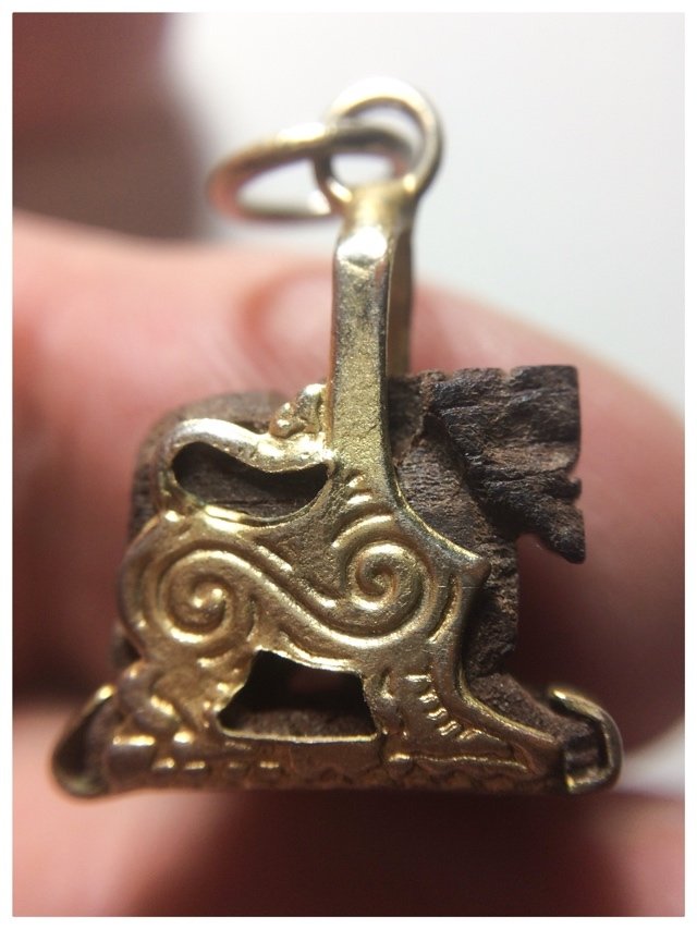 Singh Mai Gae Carved Sacred Wood Himapant Lion Brass Frame Circa 2500 BE Luang Por Horm Wat Chak Hmak