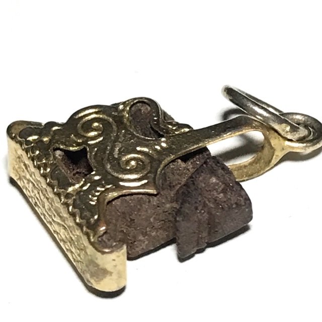 Singh Mai Gae Carved Sacred Wood Himapant Lion Brass Frame Circa 2500 BE Luang Por Horm Wat Chak Hmak