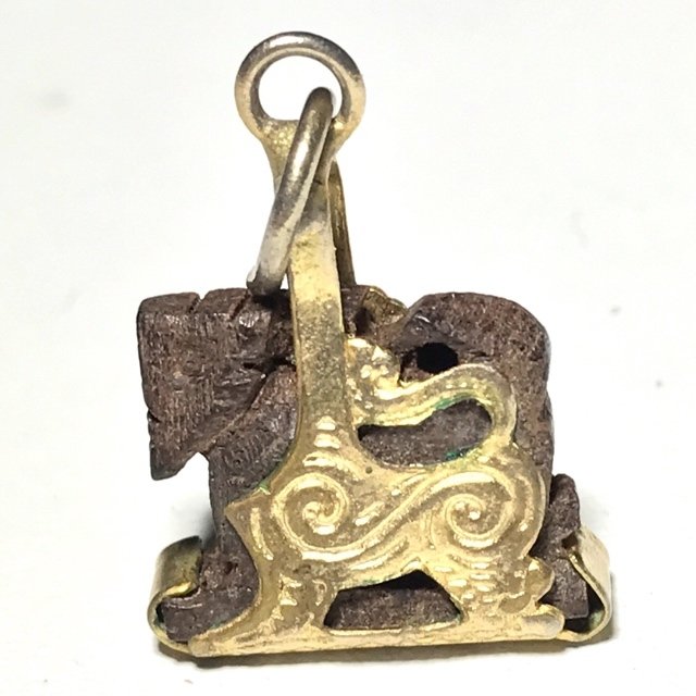 Singh Mai Gae Carved Sacred Wood Himapant Lion Brass Frame Circa 2500 BE Luang Por Horm Wat Chak Hmak