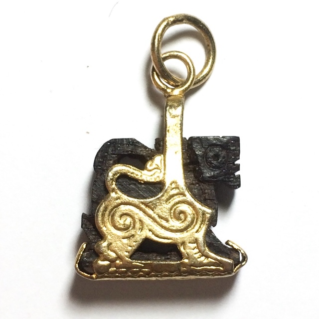 Carved Sacred Wood Singha Himapant Lion Brass Frame Circa 2500 BE Luang Por Horm Wat Chak Hmak 03692