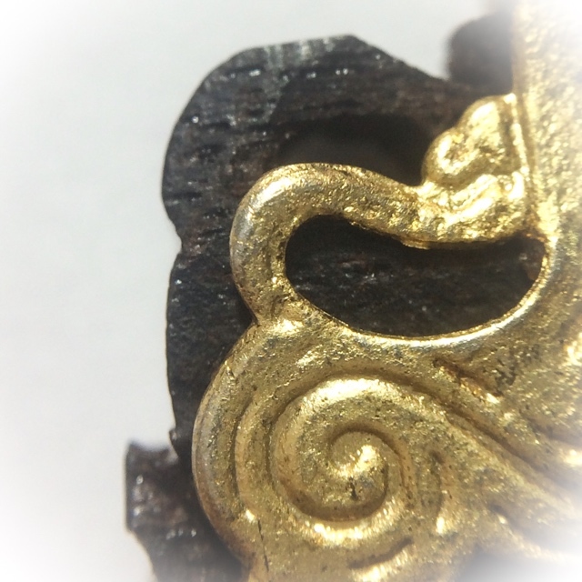 Carved Sacred Wood Singha Himapant Lion Brass Frame Circa 2500 BE Luang Por Horm Wat Chak Hmak
