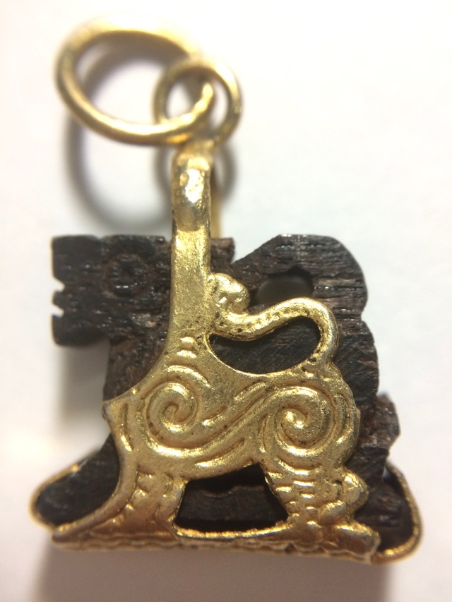 Carved Sacred Wood Singha Himapant Lion Brass Frame Circa 2500 BE Luang Por Horm Wat Chak Hmak