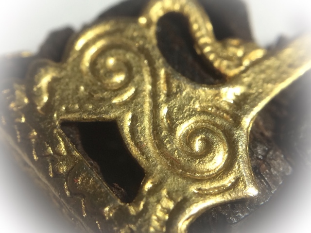 Carved Sacred Wood Singha Himapant Lion Brass Frame Circa 2500 BE Luang Por Horm Wat Chak Hmak