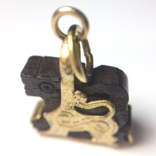 Carved Sacred Wood Singha Himapant Lion Brass Frame Circa 2500 BE Luang Por Horm Wat Chak Hmak