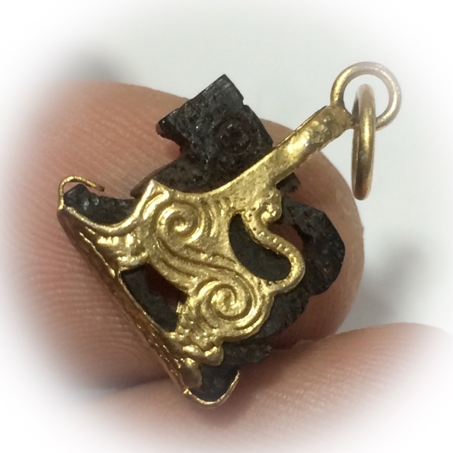 Carved Sacred Wood Singha Himapant Lion Brass Frame Circa 2500 BE Luang Por Horm Wat Chak Hmak