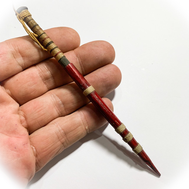 Meet Daab Lek Akom Ritual Spirit Knife Thai Flag Cord Hilt & Sinjana Cord spellbound wrapped sheath 6 Inches - Luang Por Tob