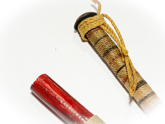 Meet Daab Lek Akom Ritual Spirit Knife Thai Flag Cord Hilt & Sinjana Cord spellbound wrapped sheath 6 Inches - Luang Por Tob