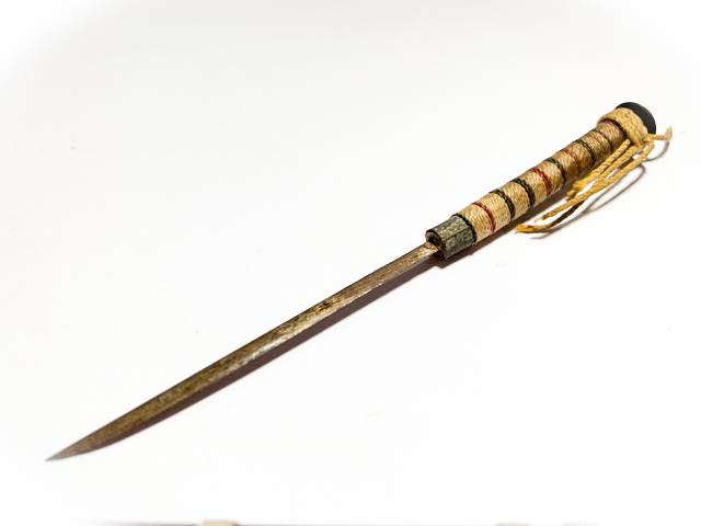Meet Daab Lek Akom Ritual Spirit Knife Thai Flag Cord Hilt & Sinjana Cord spellbound wrapped sheath 6 Inches - Luang Por Tob