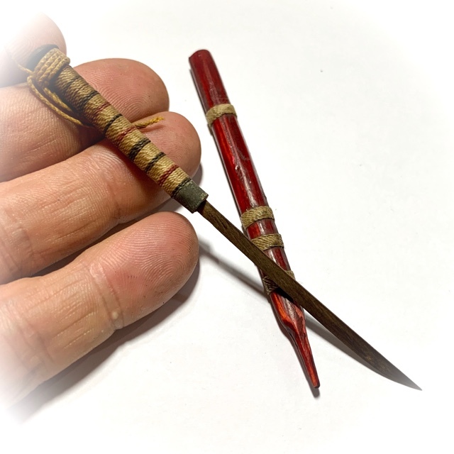 Meet Daab Lek Akom Ritual Spirit Knife Thai Flag Cord Hilt & Sinjana Cord spellbound wrapped sheath 6 Inches - Luang Por Tob