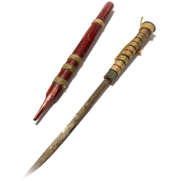 Meet Daab Lek Akom Ritual Spirit Knife Thai Flag Cord Hilt & Sinjana Cord spellbound wrapped sheath 6 Inches - Luang Por Tob