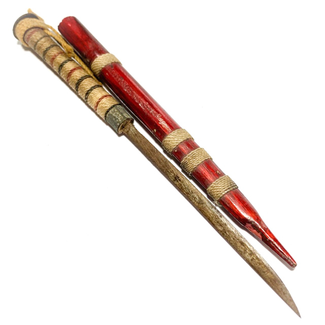 Meet Daab Lek Akom Ritual Spirit Knife Thai Flag Cord Hilt & Sinjana Cord spellbound wrapped sheath 6 Inches - Luang Por Tob