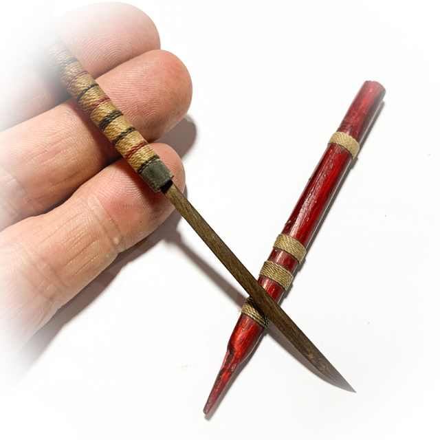Meet Daab Lek Akom Ritual Spirit Knife Thai Flag Cord Hilt & Sinjana Cord spellbound wrapped sheath 6 Inches - Luang Por Tob