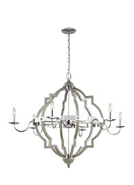 Washed Pine / Chrome Six Light Chandelier Washed Pine / Chrome Six Light Chandelier