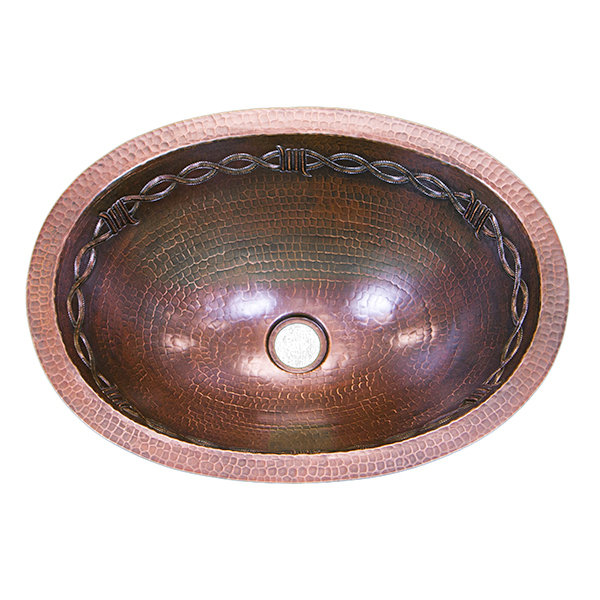 16 Ga Oval Copper Sink with Barbed Wire T-525071
