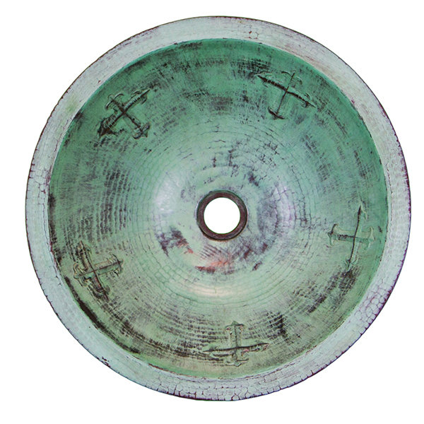 16 Ga Turquoise Round Copper Sink with Cross T-525075