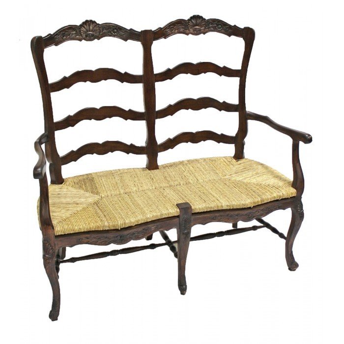 Black Tall Back Settee with Rush Seat T-792012