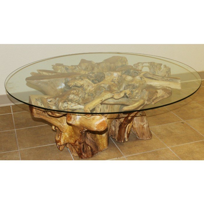 Teak 41.5" Round Coffee Table with Glass Top T-792016