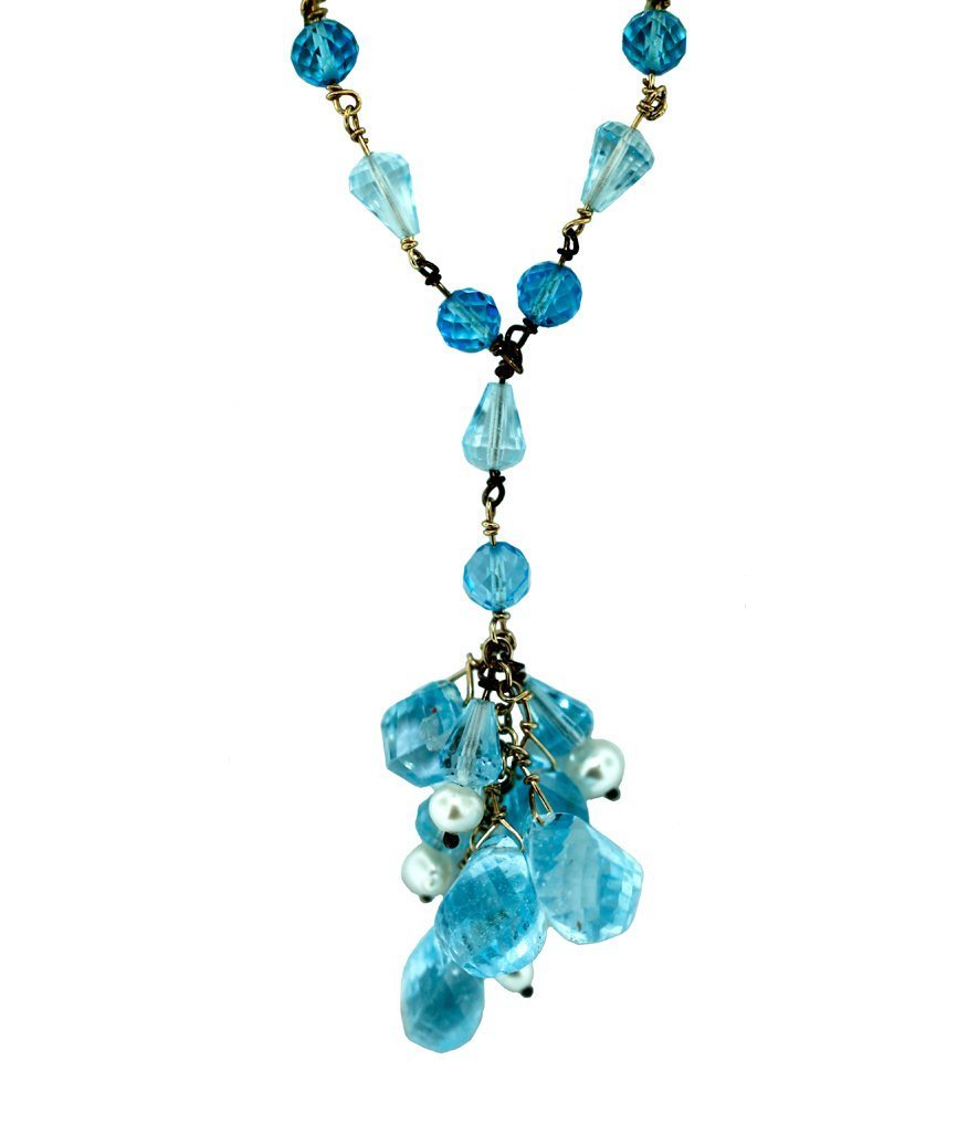 Blue Topaz and Pearl 10KT Necklace Pendant