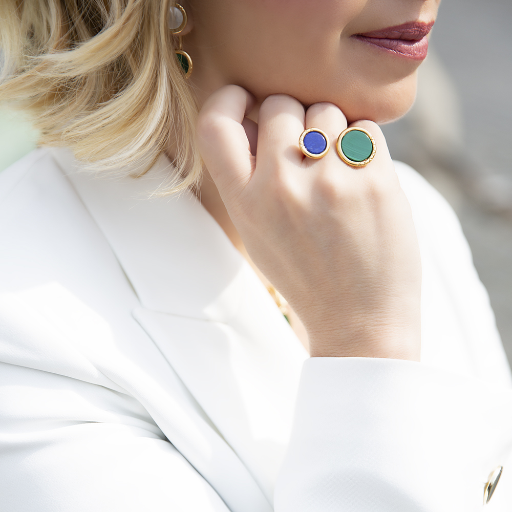 Anello Ouroboro Double Stone Green - Giulia Barela Jewelry 00102