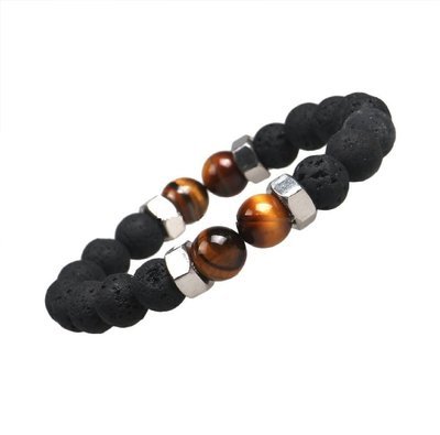 Tiger Eye Natural Black Lava Stone Bracelet* Tiger Eye Natural Black Lava Stone Bracelet*