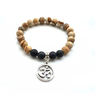 Natural Lava Stone Tiger's Eye Lotus Charm Bracelet Natural Lava Stone Tiger's Eye Lotus Charm Bracelet
