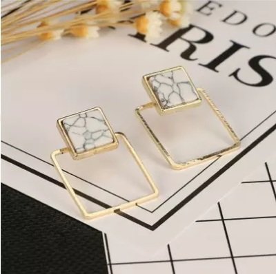 Faux Marble Gold Plated Square Geometric Ear Studs Faux Marble Gold Plated Square Geometric Ear Studs