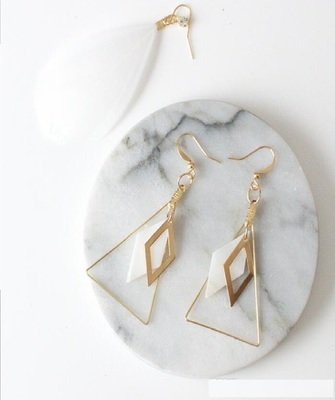 Triangle Stone White Shell Dangle Earrings Triangle Stone White Shell Dangle Earrings