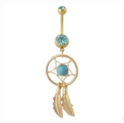 Gold Dream Catcher Feather stone navel Piercing Gold Dream Catcher Feather stone navel Piercing