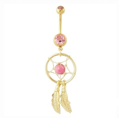 Gold Dream Catcher Feather stone navel Piercing Gold Dream Catcher Feather stone navel Piercing