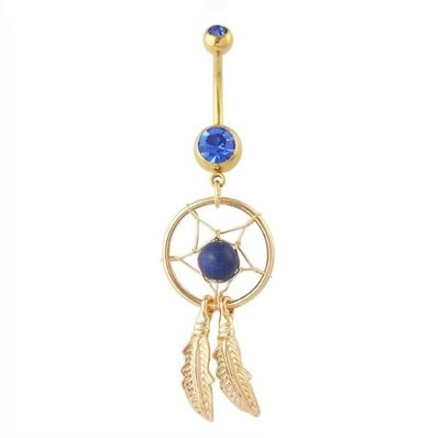 Gold Dream Catcher Feather stone navel Piercing Gold Dream Catcher Feather stone navel Piercing