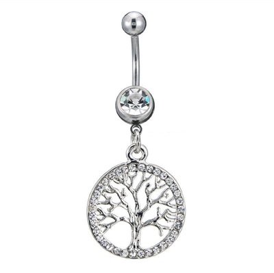 Silver Tree of Life Charm Belly Button Ring Silver Tree of Life Charm Belly Button Ring