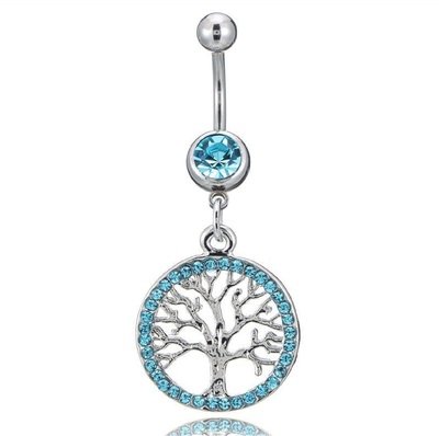 Blue Tree of Life Charm Belly Button Ring Blue Tree of Life Charm Belly Button Ring