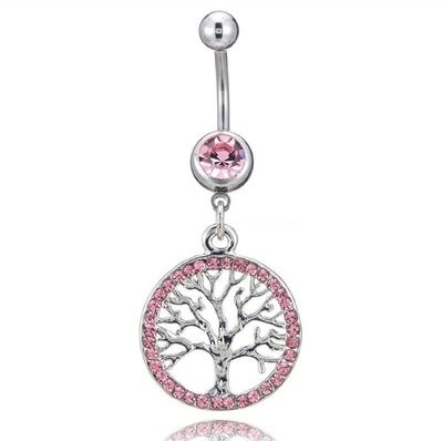 Pink Tree of Life Charm Belly Button Ring Pink Tree of Life Charm Belly Button Ring