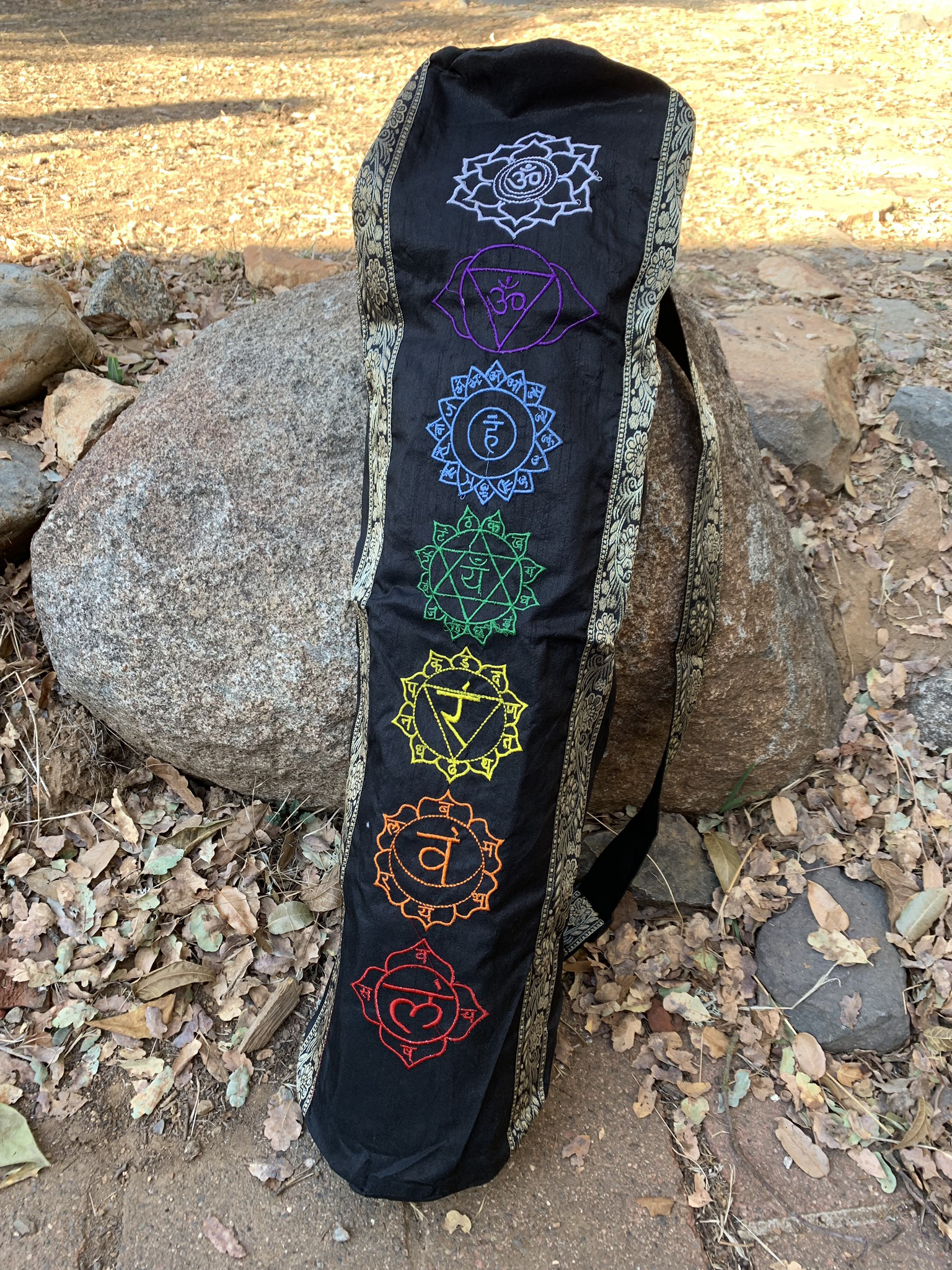 Black with Gold Trim Yoga Mat Bag 00047