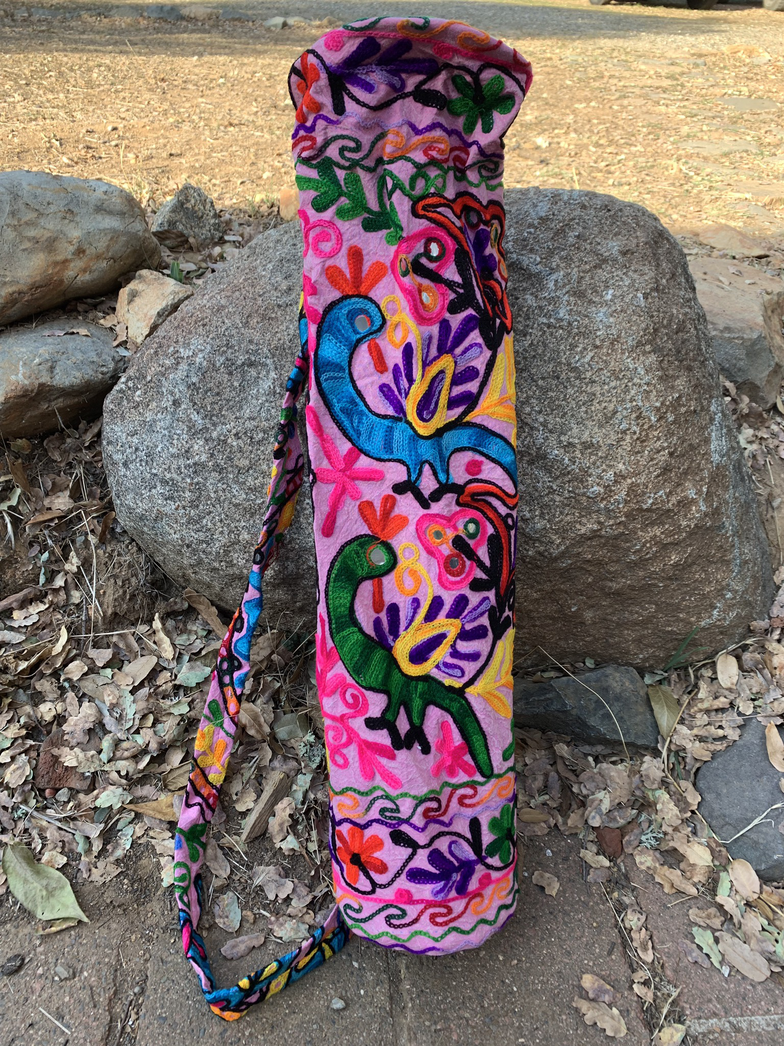 Pink Embroidered Yoga Mat Bag 00032