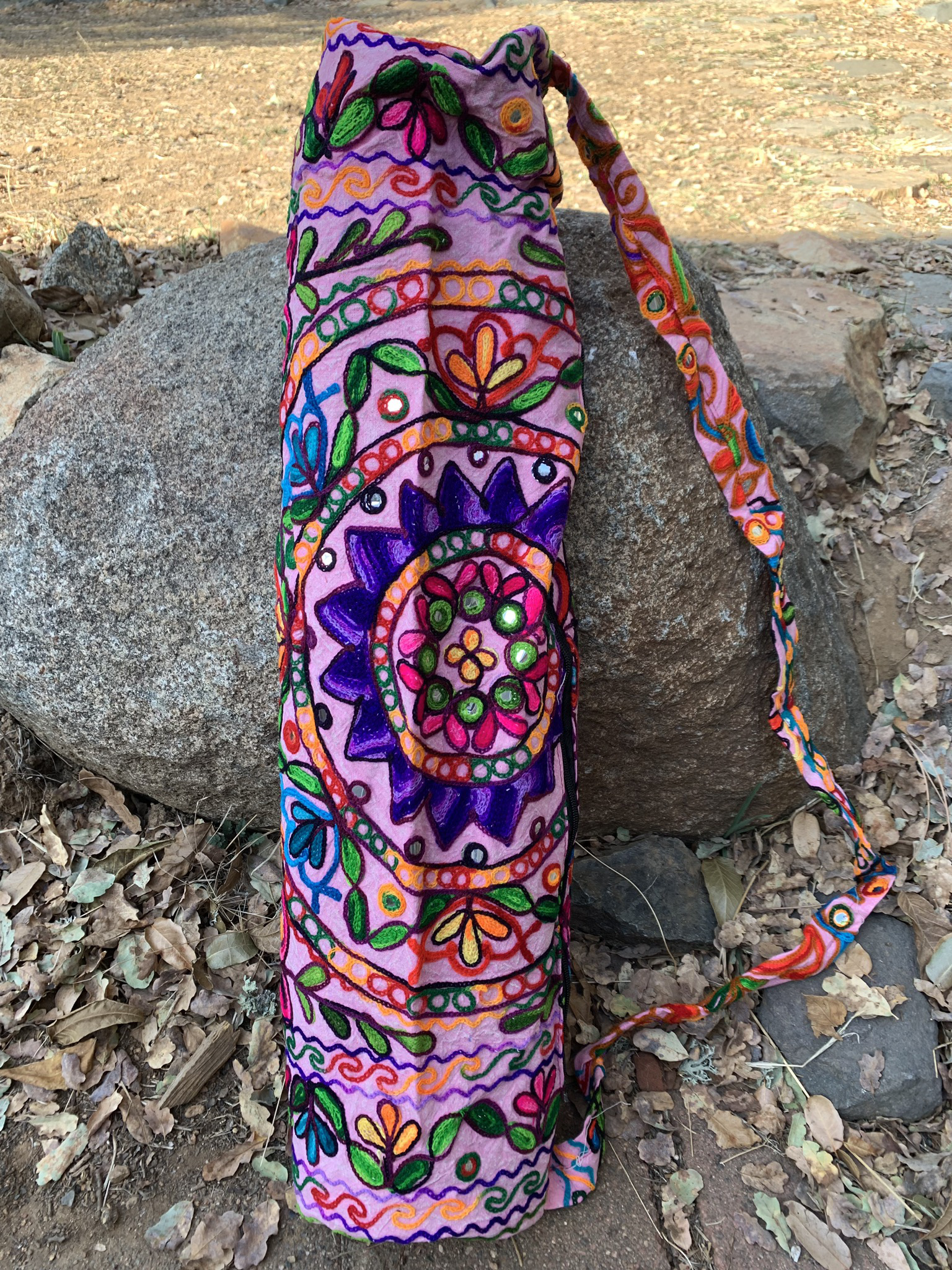 Pink Embroidered Yoga Mat Bag 00036