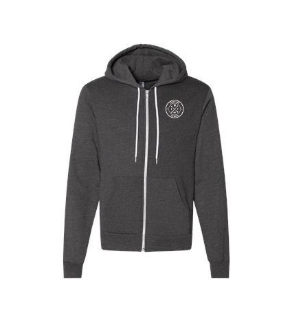 American Apparel USA-Made Flex Fleece Hooded Full-Zip Sweatshirt - Dark Heather Gray w/ Heat Sealed Logo GREJD-MBSWF