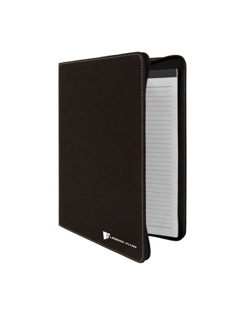Zipper Portfolio with Notepad, Black Faux Leather, 9 1/2" x 12" AOKGE-LRRYU
