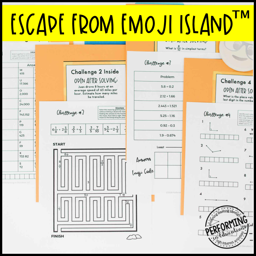5th Grade Escape from Emoji Island® (Math Test Prep)