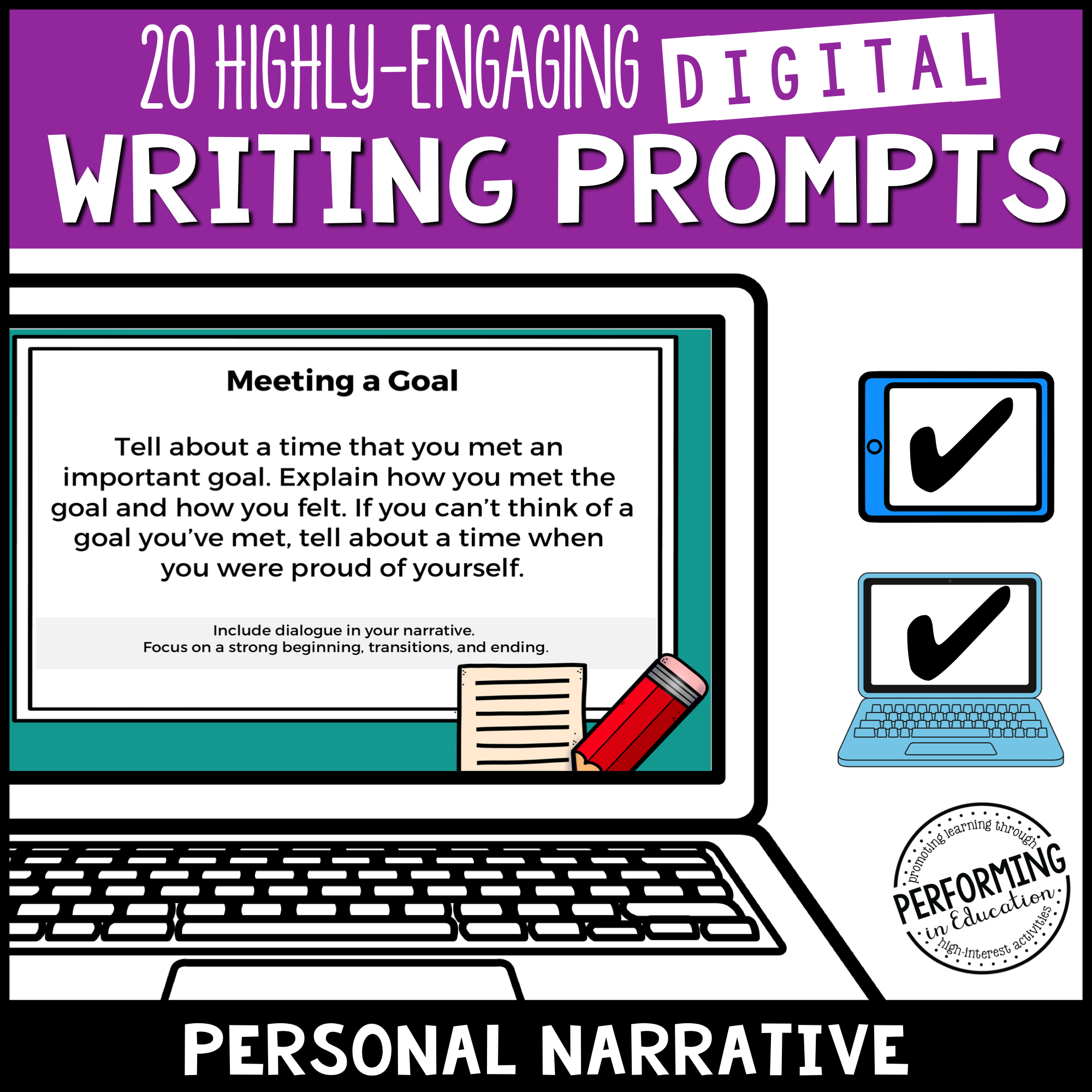Personal Narrative Writing Prompts (Print & Digital)