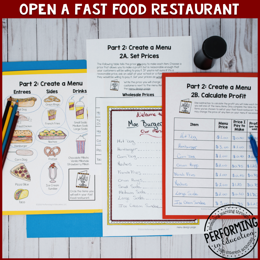 Project Based Learning for 3rd: Open a Fast Food Restaurant