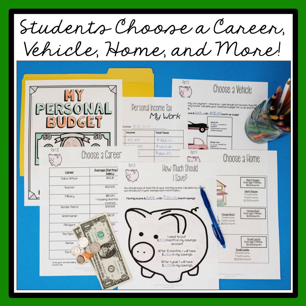 Project Based Learning: Create a Personal Budget 5th Grade Math