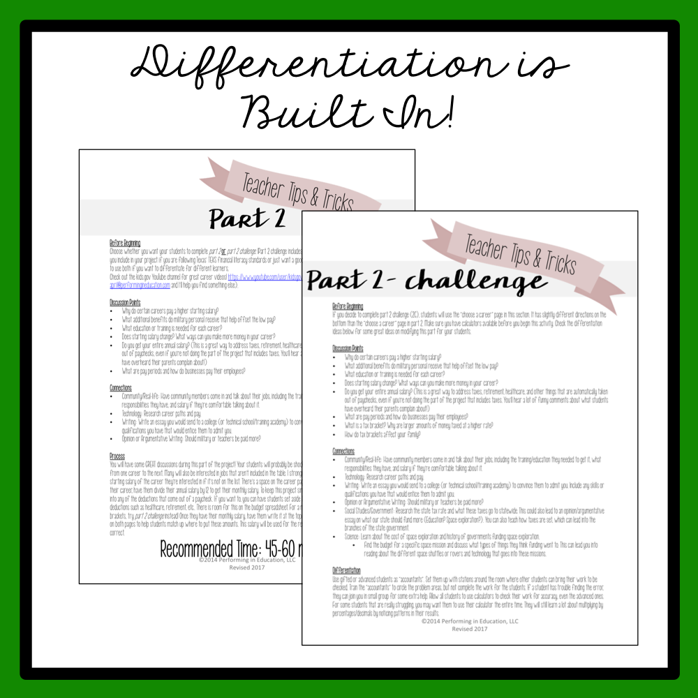 Project Based Learning: Create a Personal Budget 5th Grade Math